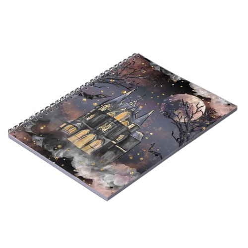 Haunted House  Spooky Full Moon Tree and Bats Notebook