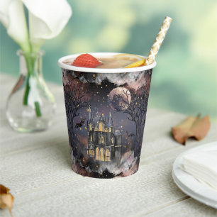Haunted House Spooky Full Moon Tree and Bats Paper Cups