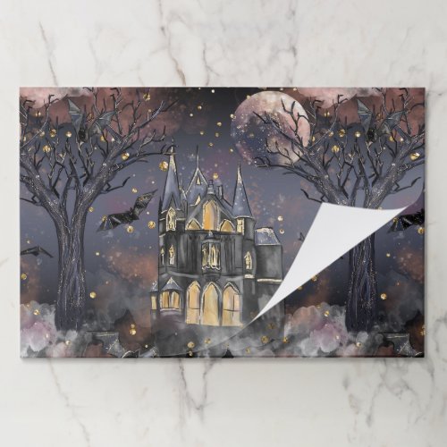 Haunted House  Spooky Full Moon Tree and Bats Paper Pad