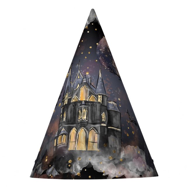 Haunted House | Spooky Full Moon Tree and Bats Party Hat (Front)
