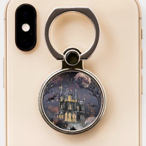 Haunted House  Spooky Full Moon Tree and Bats Phone Ring Stand