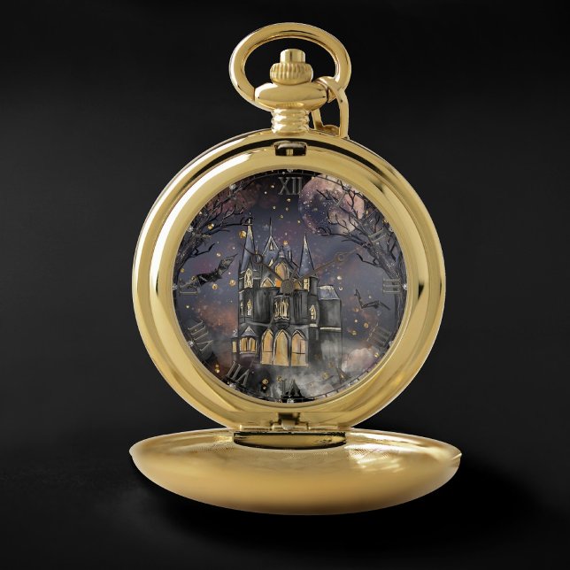 Haunted House | Spooky Full Moon Tree and Bats Pocket Watch (Creator Uploaded)