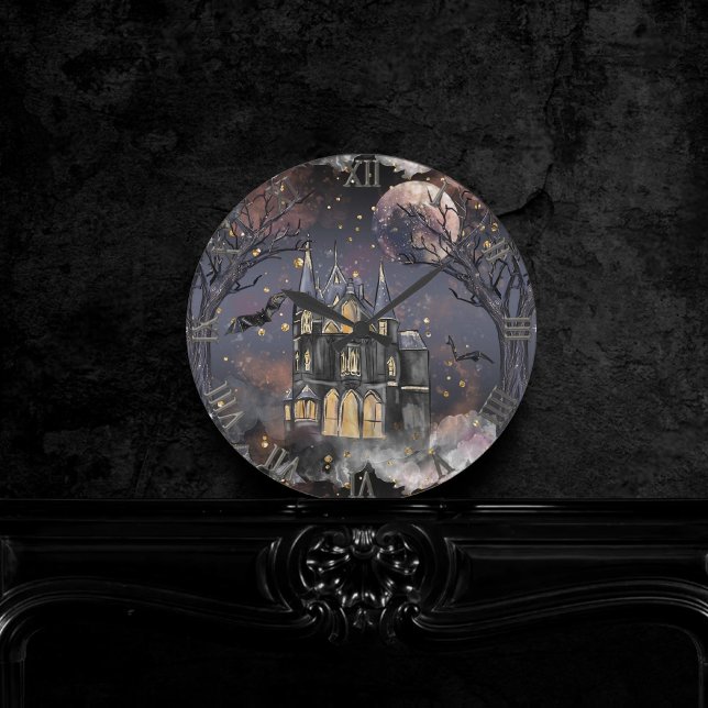Haunted House | Spooky Full Moon Tree and Bats Round Clock (Creator Uploaded)