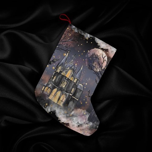 Haunted House  Spooky Full Moon Tree and Bats Small Christmas Stocking