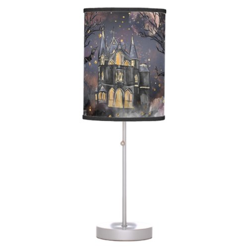 Haunted House  Spooky Full Moon Tree and Bats Table Lamp