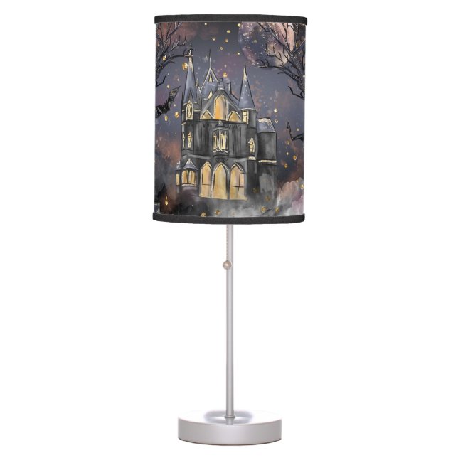 Haunted House | Spooky Full Moon Tree and Bats Table Lamp (Front)