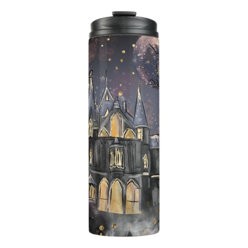 Haunted House  Spooky Full Moon Tree and Bats Thermal Tumbler
