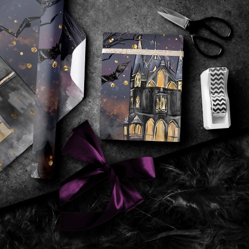 Haunted House  Spooky Full Moon Tree and Bats Wrapping Paper