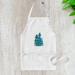 Haunted House Spooky Halloween Ghost Mansion Adult Apron