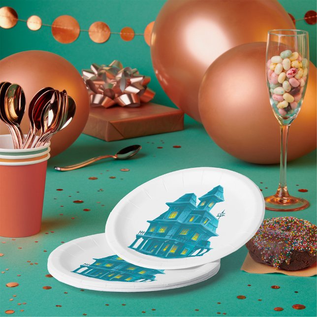 Haunted House Spooky Halloween Ghost Mansion Paper Plates (Creator Uploaded)