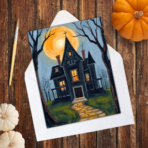 Haunted House   Spooky Halloween  Holiday Card