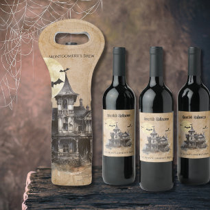 Haunted House Spooky Halloween Party Wine Bag