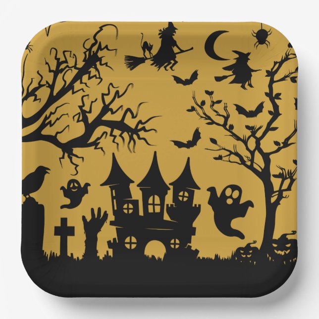 Haunted House Square  Paper Plates (Front)
