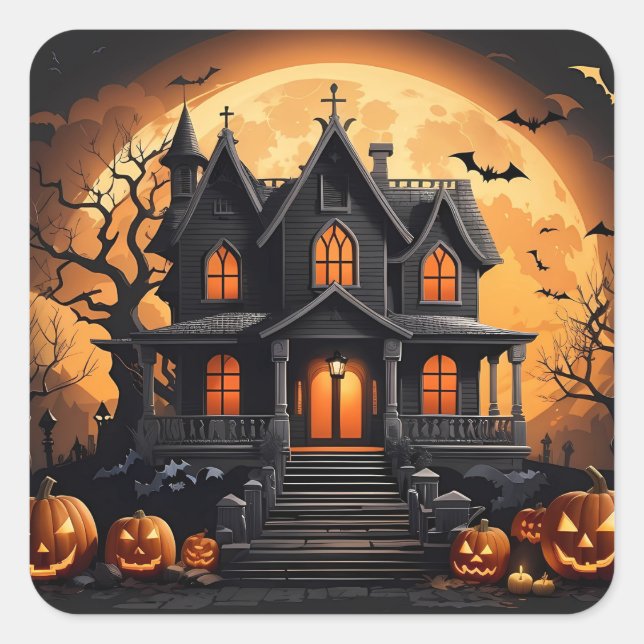 Haunted house square sticker (Front)