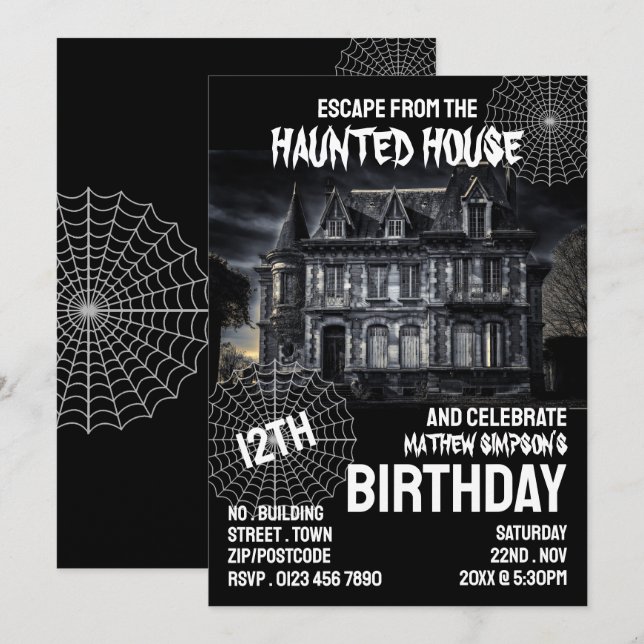 Haunted House Theme, Escape Room, Birthday Party Invitation (Front/Back)