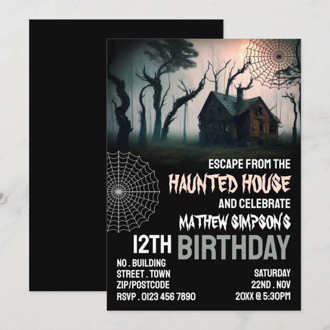 Haunted House Theme, Escape Room, Birthday Party Invitation (Front/Back)