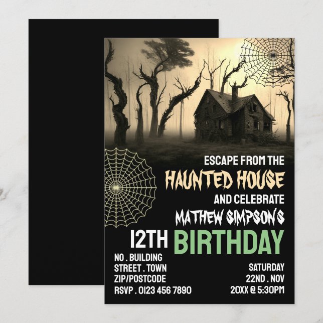 Haunted House Theme, Escape Room, Birthday Party Invitation (Front/Back)