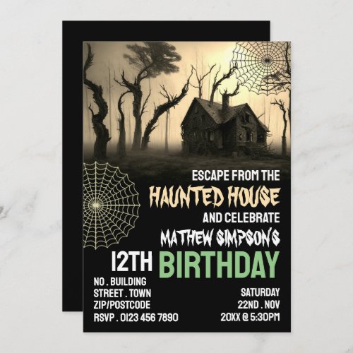 Haunted House Theme Escape Room Birthday Party Invitation