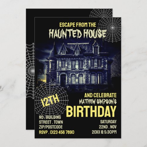 Haunted House Theme Escape Room Birthday Party Invitation