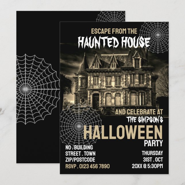 Haunted House Theme, Escape Room, Halloween Party Invitation (Front/Back)