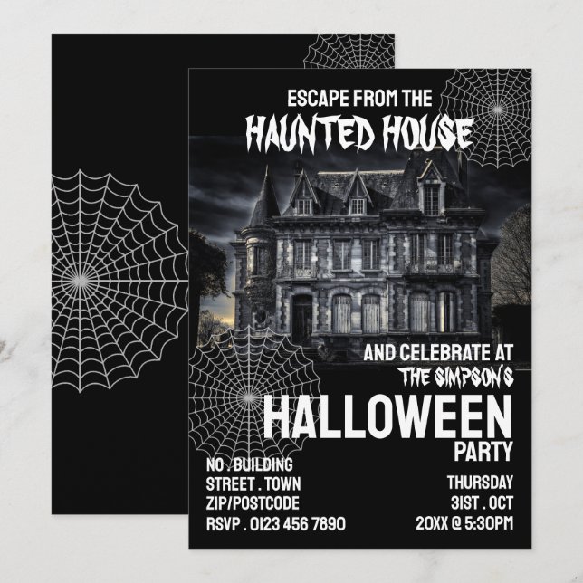 Haunted House Theme, Escape Room, Halloween Party Invitation (Front/Back)