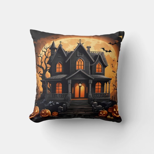 Haunted house throw pillow (Front)
