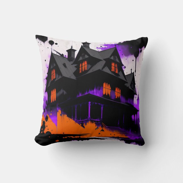 Haunted House Throw Pillow (Front)