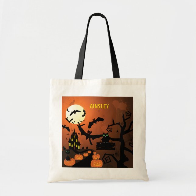 Haunted House Trick or Treat Tote Bag (Front)