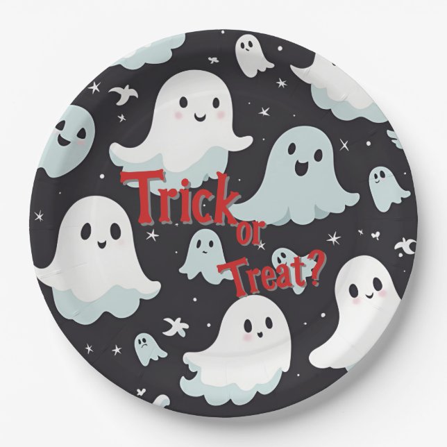 Haunted House Trick Treat Halloween Paper Plates (Front)