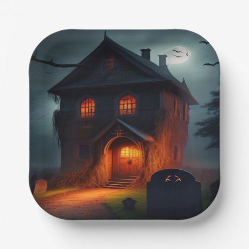 Haunted House Under a Full Moon Paper Plates