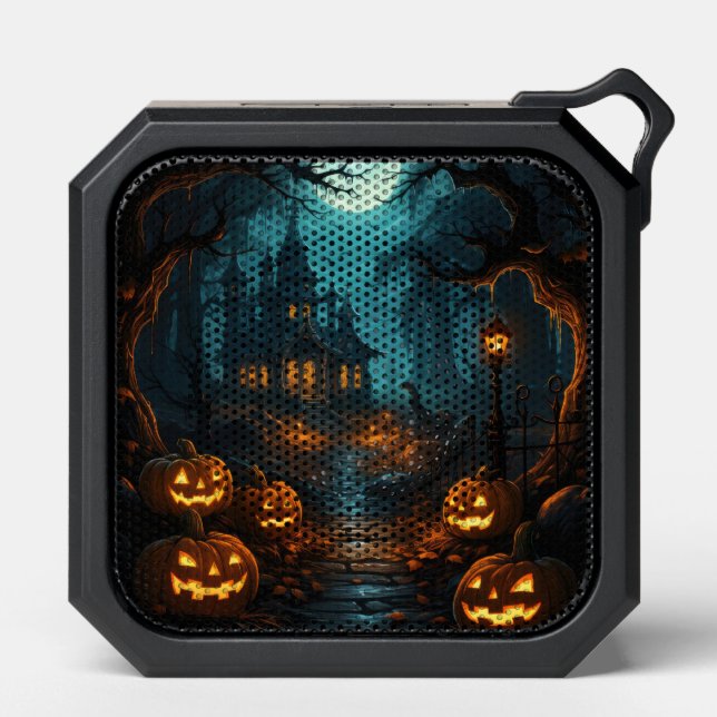 Haunted House Under Moonlit Halloween Bluetooth Speaker (Front)