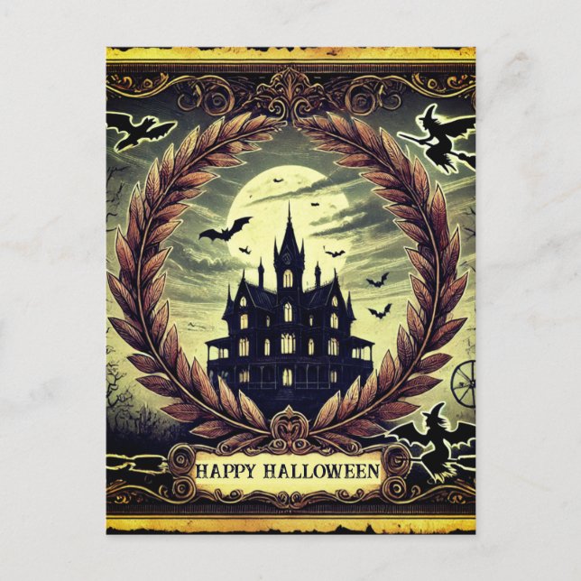 Haunted House Victorian Gothic Happy Halloween  Holiday Postcard (Front)