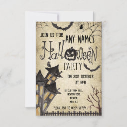 Haunted House Vintage Halloween Party Invitations | Zazzle