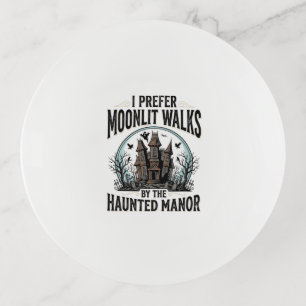Haunted House Walks Funny Vintage Halloween Tee Trinket Tray