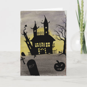 Haunted House Watercolor Halloween Card