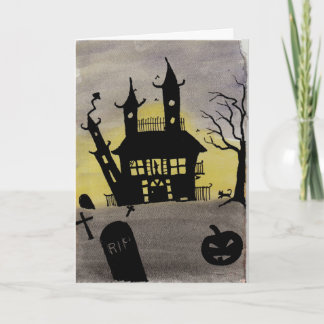 Haunted House Watercolor Halloween Card