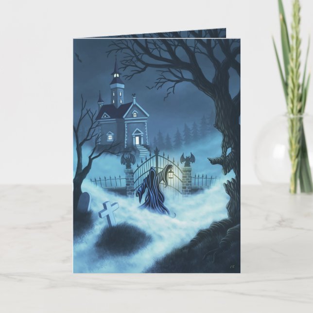 Haunted house welcome gothic halloween fantasy art card (Front)