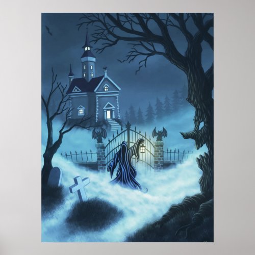 haunted house welcome gothic halloween fantasy art poster