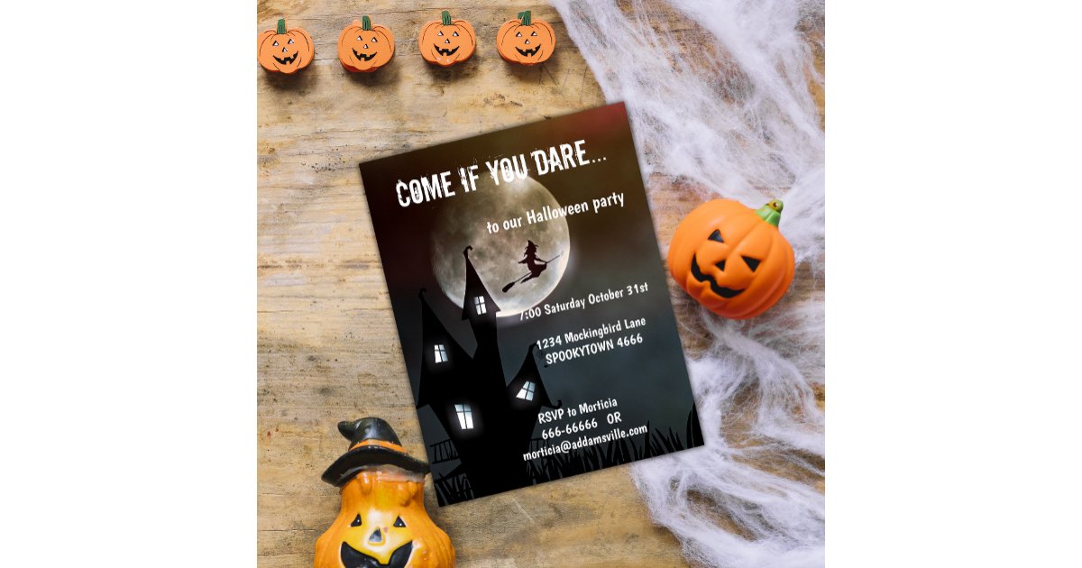 Haunted House, Witch and Full Moon Halloween Postcard | Zazzle