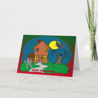 Haunted House, Witch and Mummy Card