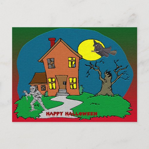 Haunted House Witch and Mummy Postcard