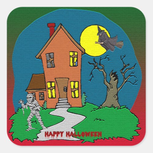 Haunted House Witch and Mummy Sticker