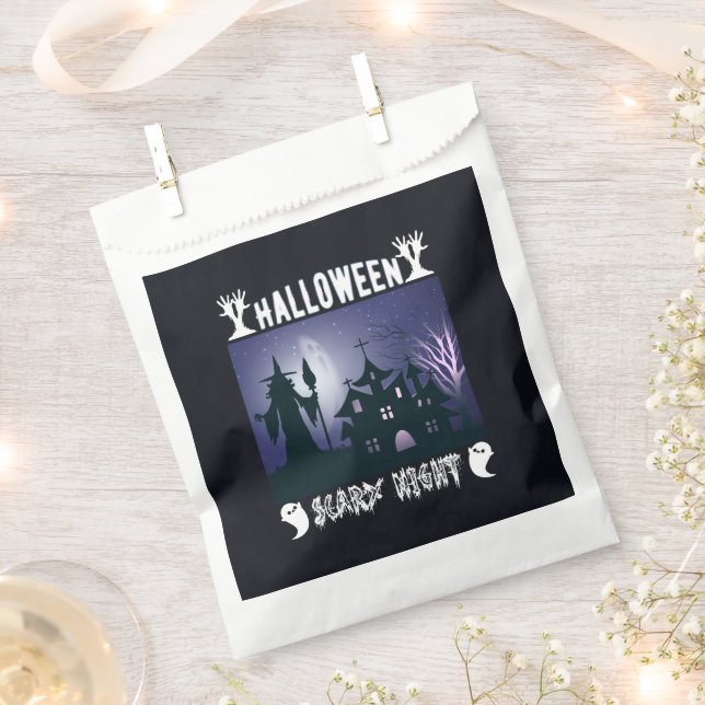 Haunted House Witch Ghost Happy Halloween Favor Bag (Clipped)