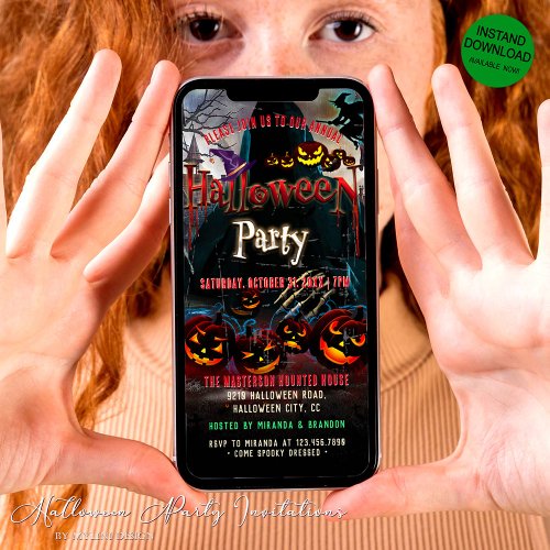 Haunted House Witch Halloween Party Evite Card