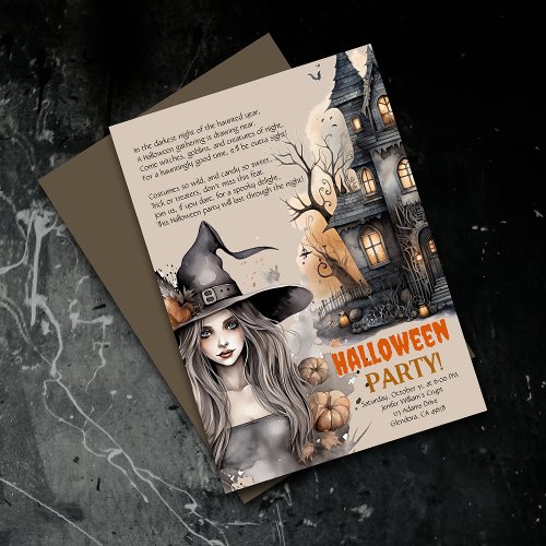 Haunted House  Witch Halloween Poem Invitation