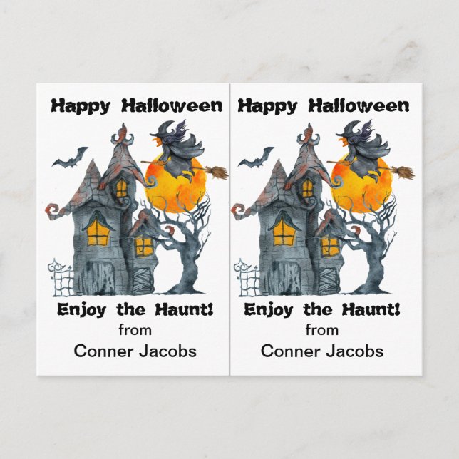 Haunted House Witch School Party Halloween Card (Front)