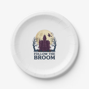 Haunted House Witch Shirt Vintage Halloween Engrav Paper Plates