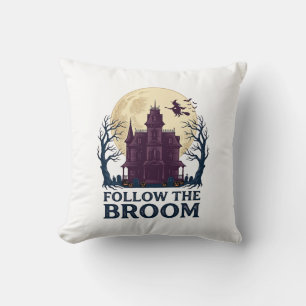 Haunted House Witch Shirt Vintage Halloween Engrav Throw Pillow