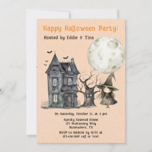 Haunted House Witch Spooky Halloween Party Invitation