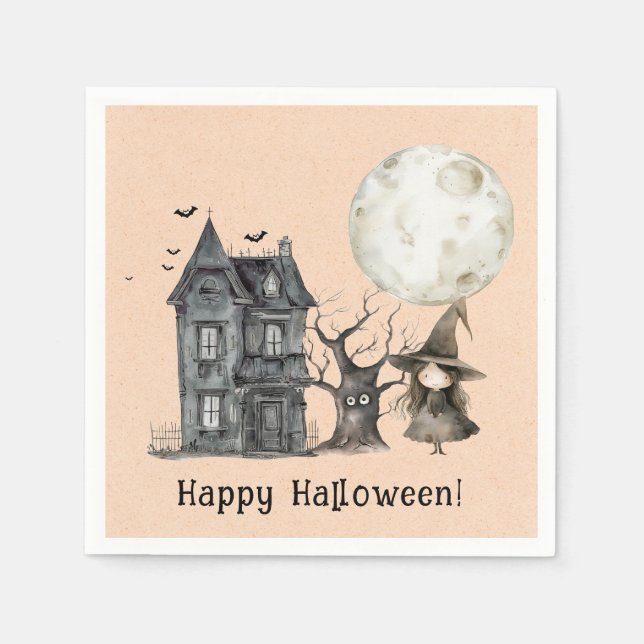 Haunted House Witch Spooky Halloween Party Napkins (Front)